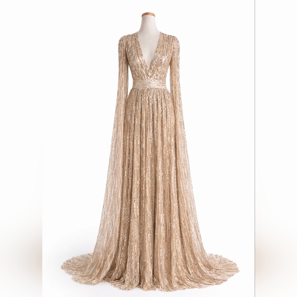 Elie Saab Dresses & Skirts - Elie Saab Sequin Cape Gown, Gold (Size 36 Small) Couture - New